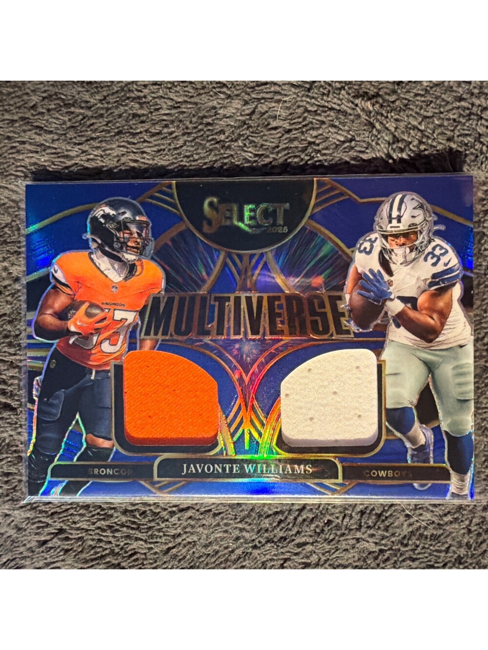 2025 Panini Prizm Select Javonte Williams Multiverse Dual Patch Card